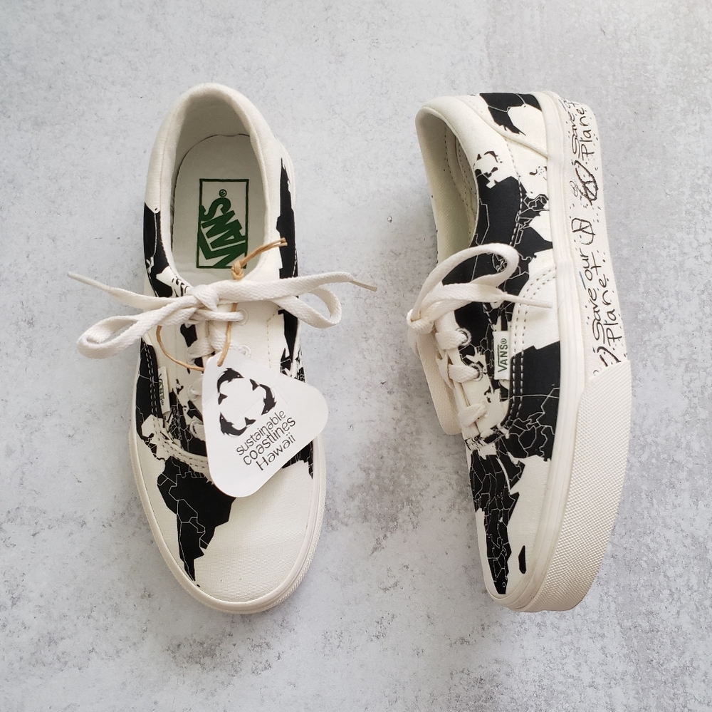 Vans X Save The Planet Era Low Top Map World Sneakers Black White SZ 6